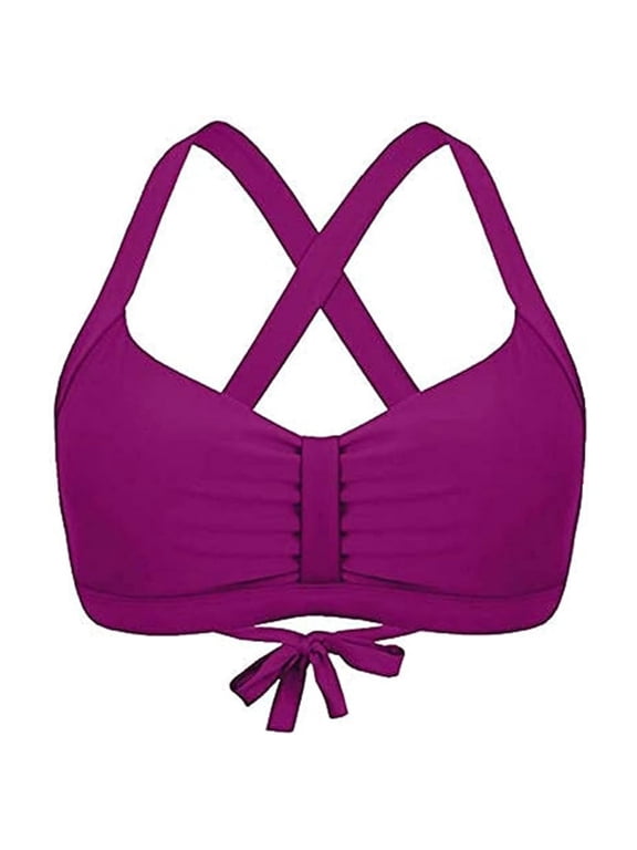 Women's Supportive Crossback Swim Bra Ruched Adjustable Tie Back Beach Pool Bikini Top