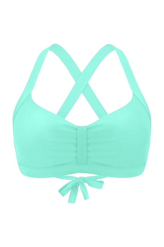 Women's Supportive Crossback Swim Bra Ruched Adjustable Tie Back Beach Pool Bikini Top