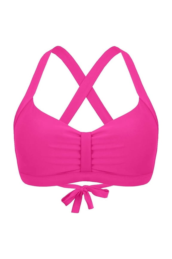 Women's Supportive Crossback Swim Bra Ruched Adjustable Tie Back Beach Pool Bikini Top