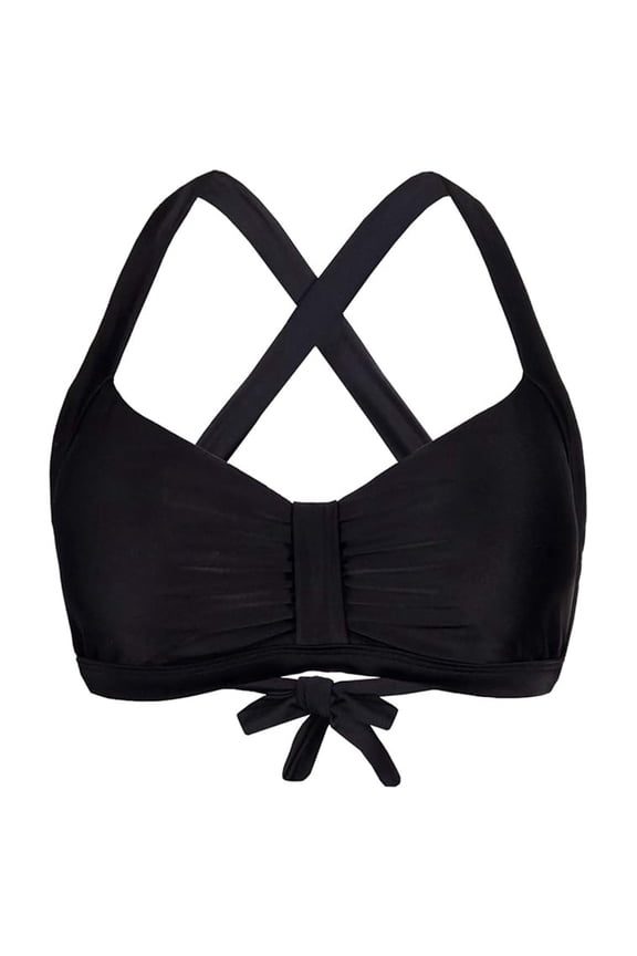 Women's Supportive Crossback Swim Bra Ruched Adjustable Tie Back Beach Pool Bikini Top