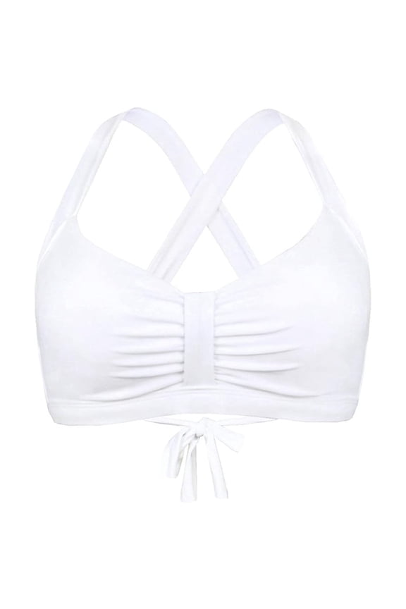 Women's Supportive Crossback Swim Bra Ruched Adjustable Tie Back Beach Pool Bikini Top