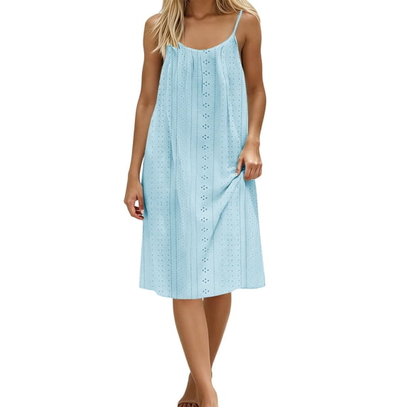 XIAOCHA Women's Tie-Back Midi Dress Spaghetti-Strap Low-Back Summer Vacation Slip Tunic Gown