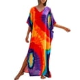 thumbnail image 1 of XIAOCHA Women's Tie Dye Kaftan Dress Oversized Flowy Batwing Sleeve V Neck Maxi Dress Lightweight Vibrant Beach Dresses, 1 of 4