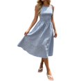 thumbnail image 1 of XIAOCHA Women's Tie Shoulder Gingham Dress Round Neck Smocked Waist Summer Casual Midi Dress, 1 of 6