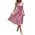 thumbnail image 1 of XIAOCHA Women's Tie Shoulder Gingham Dress Round Neck Smocked Waist Summer Casual Midi Dress, 1 of 6