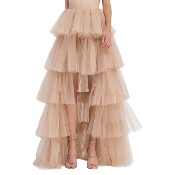 XIAOCHA Women's Tiered High-Low Flowy Skirt Elegant Formal Party Floor-Length Ruffled Skirt