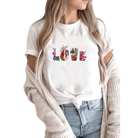 XIAOCHA Women's Trendy Casual Short Sleeve T-Shirt with Heart Print for Everyday Comfort