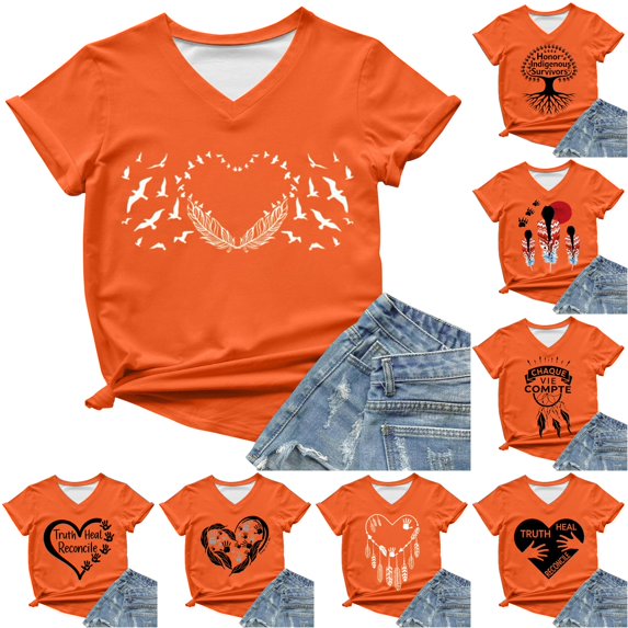 XIAOCHA Women's Tribal Graphic Tees Outdoor Gathering Breathable V‑Neck Tops