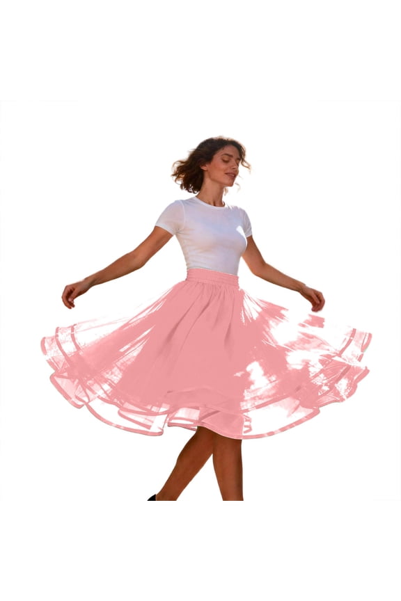 Women's Tulle Midi Petticoat Skirt Elastic Waist Flowy Layered Underskirt Retro Dance Party Bottoms