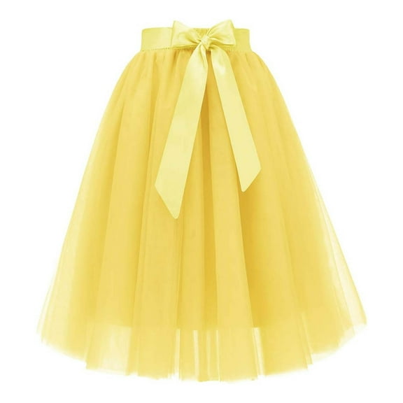 XIAOCHA Women's Tulle Midi Skirt High Waist Bow Elegant Flowy Skirt Solid Color A Line Party Skirt
