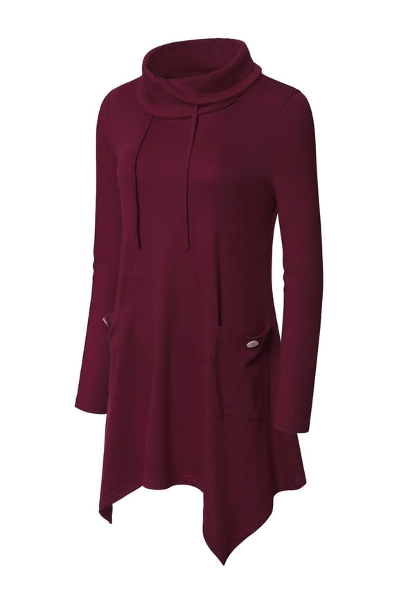 Women's Tunic Sweatshirts Knit Loose Cowl Neck Asymmetrical Hem Top Soft Stretchy Elegant Daily Wear Tops