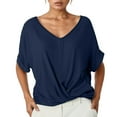 thumbnail image 1 of XIAOCHA Women's Twist Front Blouses Short Sleeve V Neck Rolled Dolman Sleeve Pullover Top Casual Summer Tops, 1 of 5