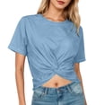 thumbnail image 1 of XIAOCHA Women's Twist Front Crop Tees Short Sleeve Crew Neck Pullover Top Casual Summer Tops, 1 of 5