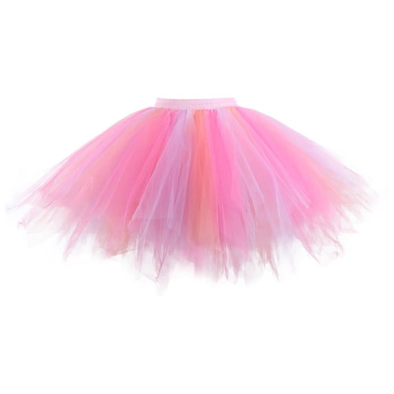 XIAOCHA Women's Two Tone Tulle Skirt Fluffy Voluminous Elastic Waist Mini Skirt Lightweight Playful Party Skirts