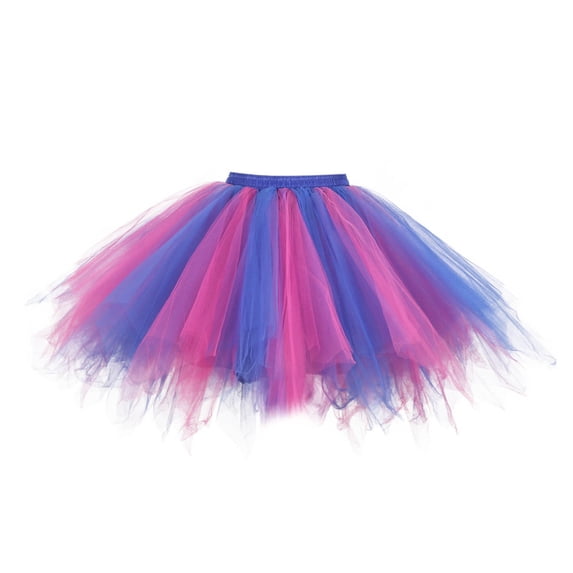 XIAOCHA Women's Two Tone Tulle Skirt Fluffy Voluminous Elastic Waist Mini Skirt Lightweight Playful Party Skirts