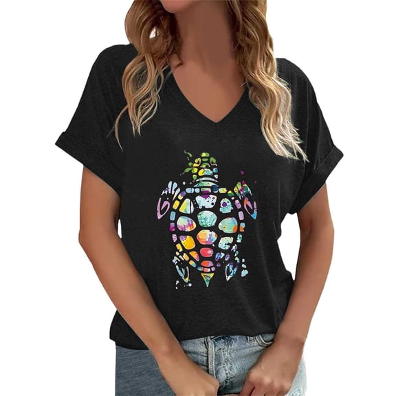 XIAOCHA Women's V Neck Graphic T-Shirt For Casual Spring And Summer Everyday Wear