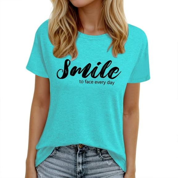 XIAOCHA Women's V-Neck Printed Short Sleeve Casual T-Shirt Summer Trendy Top