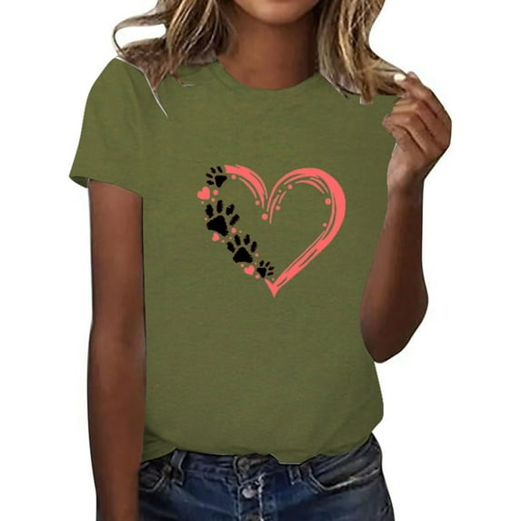 XIAOCHA Women's Valentine's Day Graphic Casual Crew neck Short Sleeve T-Shirt Cute Printed Tee Top