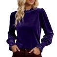 thumbnail image 1 of XIAOCHA Women's Velvet Blouses Long Sleeve Ruffle Neck Smocked Pullover Top Elegant Party Tops, 1 of 5