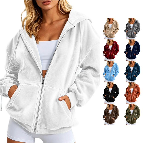 XIAOCHA Women's Velvet Touch Zip Up Hoodie with Front Pockets Drawstring Hood Relaxed Silhouette Winter Hooded Coat
