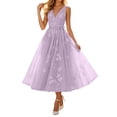 thumbnail image 1 of XIAOCHA Women's Waist Tie Tulle Dress Sleeveless V-Neck Floral Embroidery Summer Wedding Midi Gown, 1 of 5