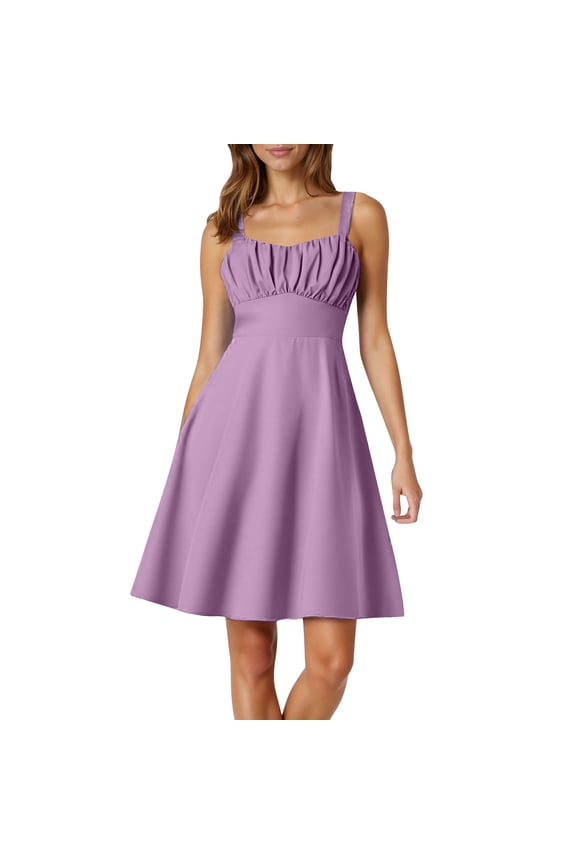 Women's Wide Strap Audrey Dress Sweetheart Neck Ruched Bust Fit And Flare Dress With Pockets Elegant Wedding Guest Party Dress