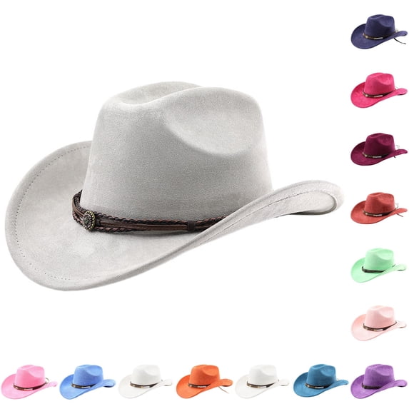 XIAOCHA Women's Woven Shell‑Clasp Suede Cowboy Hat Solid Outdoor Rodeo Western Hat,Grey