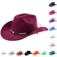 thumbnail image 1 of XIAOCHA Women's Woven Shell‑Clasp Suede Cowboy Hat Solid Outdoor Rodeo Western Hat,Wine, 1 of 4