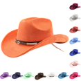 thumbnail image 1 of XIAOCHA Women's Woven Shell‑Clasp Suede Cowboy Hat Solid Outdoor Rodeo Western Hat,Yellow, 1 of 4