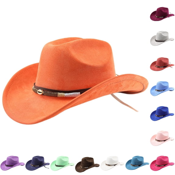 XIAOCHA Women's Woven Shell‑Clasp Suede Cowboy Hat Solid Outdoor Rodeo Western Hat,Yellow