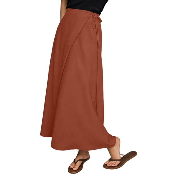 XIAOCHA Women's Wrap Tie-Waist Skirt Flowy Elegant Boho Casual Maxi Skirt