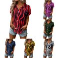 thumbnail image 1 of XIAOCHA Women's Zebra Print Button Down Shirts Turn Down Collar Casual Short Sleeve Blouses, 1 of 5