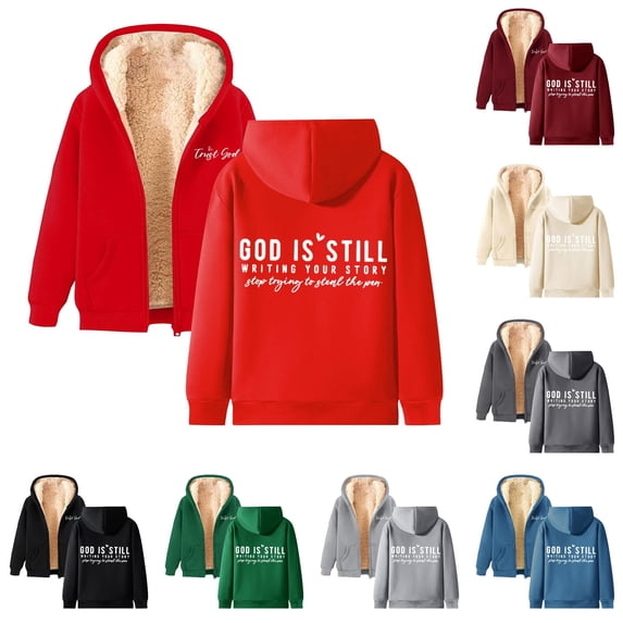 XIAOCHA Women's Zip Up Hoodie Letter Graphic Hoodies Warm Pullover Top, Red, Sizes XXXL