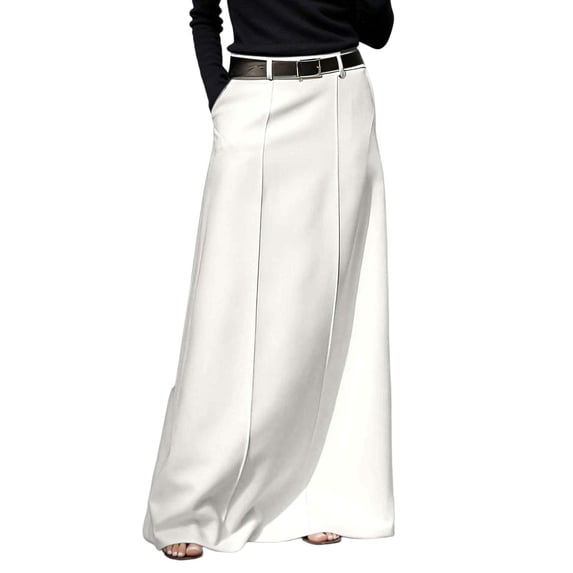 XIAOCHA Womens Belted Maxi Skirt With Pockets High Waist Flowy Elegant Office Skirts