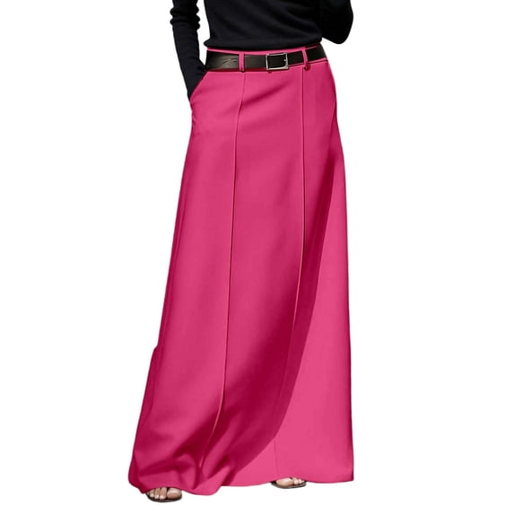 XIAOCHA Womens Belted Maxi Skirt With Pockets High Waist Flowy Elegant Office Skirts