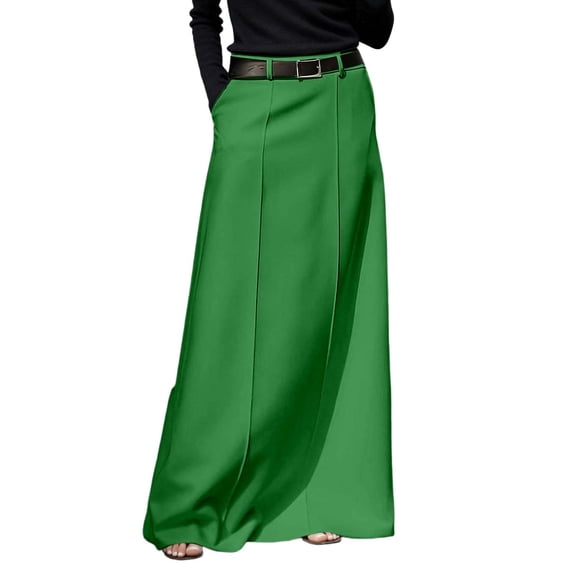 XIAOCHA Womens Belted Maxi Skirt With Pockets High Waist Flowy Elegant Office Skirts
