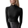 thumbnail image 1 of XIAOCHA Womens Blouses Crossed Neck Turtleneck Slim Fit Base Layering Shirts Minimalist Solid Color Elastic Pullover Blouses Black M(1), 1 of 4