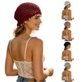 thumbnail image 1 of XIAOCHA Womens Boho Pearl Accent Crochet Beanie Solid Knit Breathable Beach Holiday Beanie Hats,Red, 1 of 5