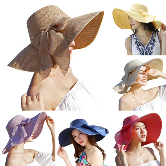 XIAOCHA Womens Bow‑Accent Sun Hat Wide‑Brim Build for Beach Sun Protection Sunhatheadwraps,Khaki