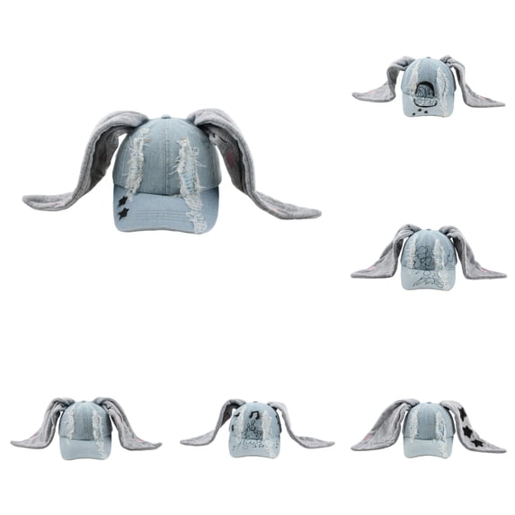 XIAOCHA Womens Bunny Ear Distressed Baseball Cap Shapeable Brim Outdoor Ball Hat,Grey