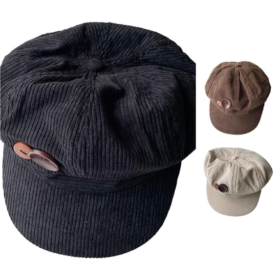 XIAOCHA Womens Button Accent Newsboy Cap Solid Relaxed Fit Newsboy Caps Urban Outing Newsboy Hat,Black