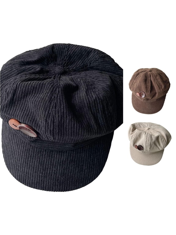 Womens Button Accent Newsboy Cap Solid Relaxed Fit Newsboy Caps Urban Outing Newsboy Hat,Black