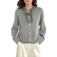 thumbnail image 1 of XIAOCHA Womens Cardigan Plaid Bow Tie Button Down Front Soft Cardigan Knit Sweater Loose Long Sleeve Comfortable Casual Outerwear Winter, 1 of 4
