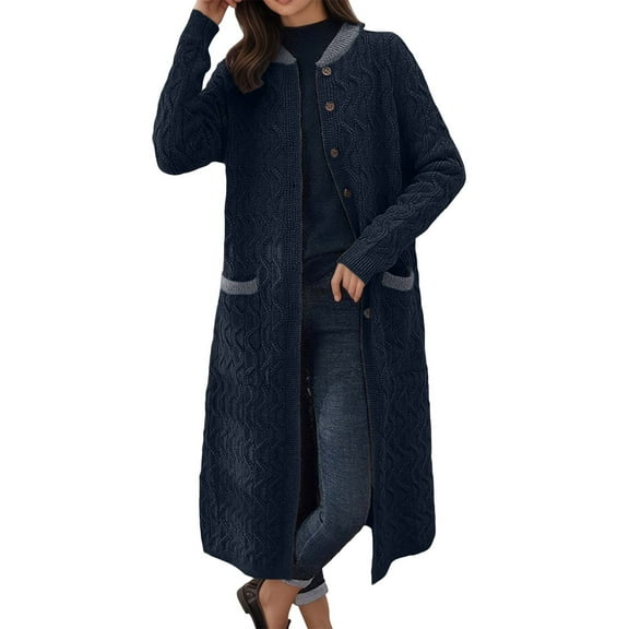 XIAOCHA Womens Cardigan Solid Color Vintage Oversized Longline Knit Cardigan Open Front Loose Pockets Casual Sweater Coat Outwear
