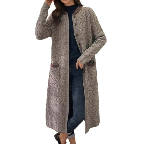 XIAOCHA Womens Cardigan Solid Color Vintage Oversized Longline Knit Cardigan Open Front Loose Pockets Casual Sweater Coat Outwear
