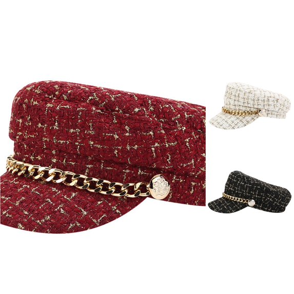 XIAOCHA Womens Chain‑Decorated Newsboy Cap Breathable Daily Beret Cap,Red