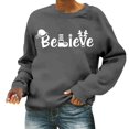thumbnail image 1 of XIAOCHA Womens Christmas "Believe" Print Sweatshirt Long Sleeve Sweatshirt Santa Hat Reindeer Elements Crew Neck Pullover Top, 1 of 4