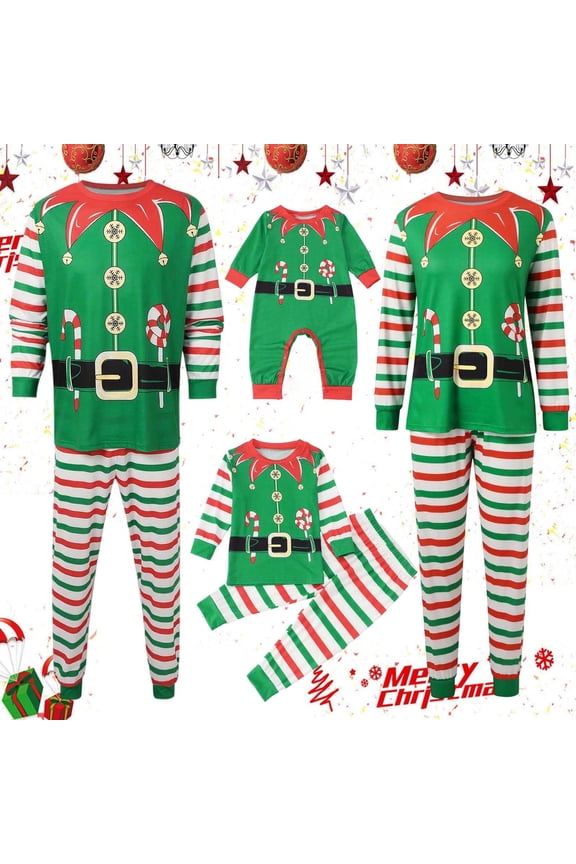 Womens Christmas Family Matching Pajamas Set Classic Elf Collar Candy Buckle Cane Vibrant Green Top With Festive Red And White Striped Pants Sleepwear For Dad