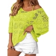 thumbnail image 1 of XIAOCHA Womens Crochet Knit Tops Off Shoulder 3/4 Sleeve Loose Fit Lightweight Beach Cover Up Sweaters, 1 of 4