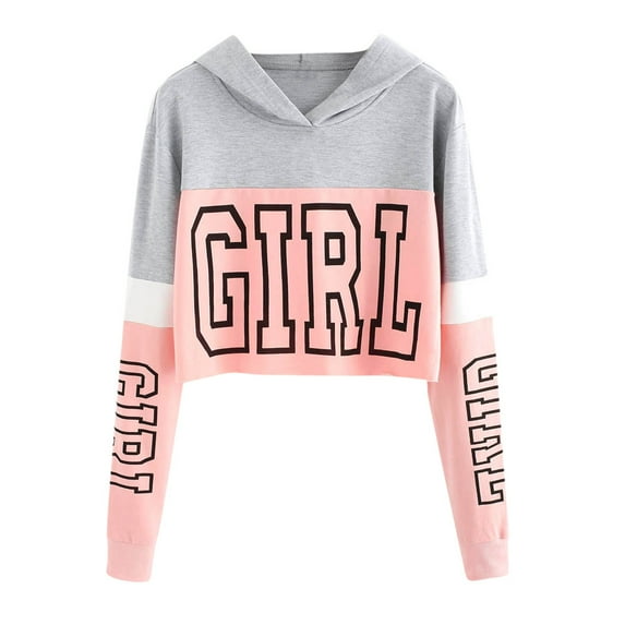 XIAOCHA Womens Cropped Hoodies Color Block Letter Graphic Hoodies Streetwear Casual Long Sleeves Top